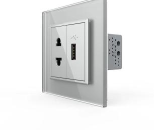 Розетка LIVOLO VL-C7FCT25/FCUA-2IP Gray