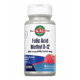 Вітаміни та мінерали KAL Folic Acid Methyl B-12 800mcg - 60 tabs Raspberry (2022-10-1005)