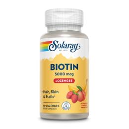 Вітаміни та мінерали Solaray Biotin 5000mcg - 60 Lozenges Natural Peach, Strawberry, Banana (2022-10-1794)