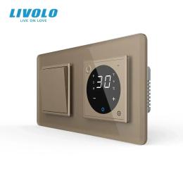 Терморегулятор LIVOLO 2-клавішний вимикач програмований для електричної теплої підлоги Gold (VL-C7FC2MK/FCQ1/XQ001-4AS05)