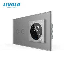 Терморегулятор LIVOLO програмований для електричної теплої підлоги та 2-сенсорний вимикач Gray (VL-C7FC2/FCQ1/XQ001-4IS05)