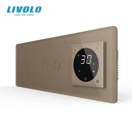 Терморегулятор LIVOLO програмований для електричної теплої підлоги та 3-сенсорний вимикач (1-2) Gold (VL-C7FC1/FC2/FCQ1/XQ001-4AS05)