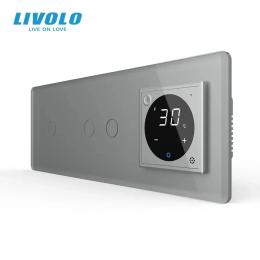 Терморегулятор LIVOLO програмований для електричної теплої підлоги та сенсорний вимикач Gray (VL-C7FC1/FCQ1/XQ001-4IS05)
