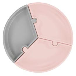 Тарілка для годування Minikoioi Puzzle на присоску силіконова Gray Pink (101050058)