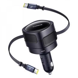 Автомобільний зарядний пристрій для телефона Baseus Enjoyment Max 60W (Retractable 2xType-C Cables) Black (C00035507121-01)