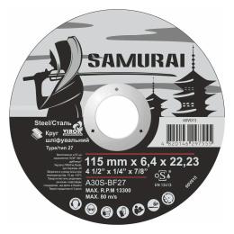 Диск шліфувальний Samurai A30S-BF27, O = 115х22.23 мм, t = 6.4 мм (60V015)