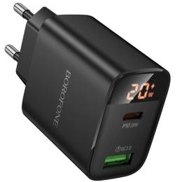 Адаптер живлення для телефона Borofone BA96A Ilustre with digital display PD20W + QC3.0 (1USB-A/1C) Black