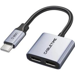 Перехідник Cabletime (CPA2G) USB Type-C (тато)  -  Type-C Audio (мама)/Type-C (мама) PD60W (CA915781)