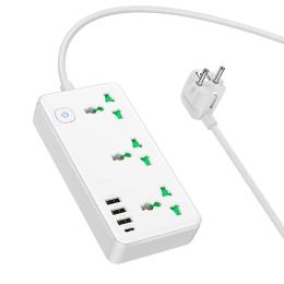 Мережевий фільтр Hoco AC7A Storm 3-position socket White (6942007600057)