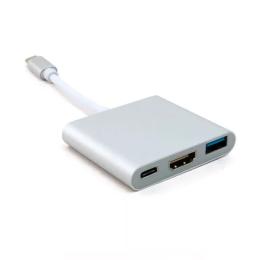 Перехідник Extradigital USB Type C (тато) - HDMI/USB-A/Type C (мама) Silver