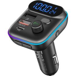 ФМ-модулятор Choetech ZapUp 20W Bluetooth 5.3 USB-A QC3.0/USB-C PD Black (TC0050-BK)