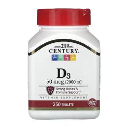 Вітамінно-мінеральний комплекс 21st Century D3 50 mcg (2000 IU) - 250 tabs (2023-10-7048)