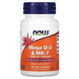 Вітаміни та мінерали Now Mega D-3 &amp; MK-7 5000 IU / 180 mcg (60 veg caps) ( 18854-01)