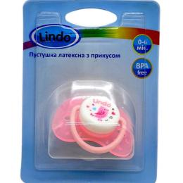 Пустушка латексна, з прикусом Lindo Pk 012/0-6 Pink пташка, від 0 до 6 міс