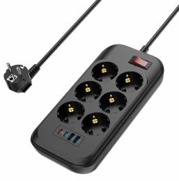 Мережевий фільтр ColorWay CW-CHE64PDB Black 6 розеток/4USB 2M