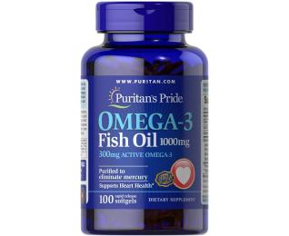 Рибячий жир та омега Puritans Pride Omega-3 Fish Oil 1000 mg (300 mg Active Omega-3) - 100 Softgels (100-96-4027083-20)