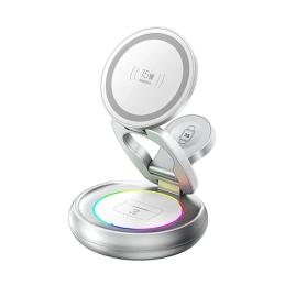 Бездротовий зарядний пристрій Remax CW05 20.5W 3 in 1 wireless charger Silver (6954851260271)