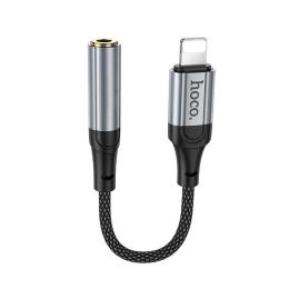 Перехідник Hoco LS36A Lightning (тато) to 3.5 mm mini jack (мама) nylon braid, 0.12m Black (6942007663618)