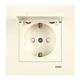 Розетка з заземленням і кришкою  крем  VI-KO KARRE