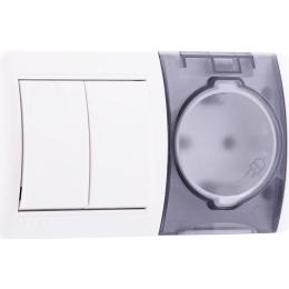 Вимикач двоклавішний+розетка з заземленням та кришкою білий NATA Lezard