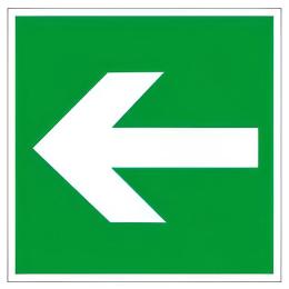 Знак Стрілка напряму на шляхах евакуації вліво 150х150