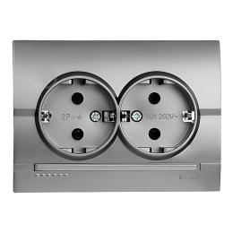 Розетка 2-на з заземленням темно-сірий металік DERIY Lezard 702-2929-127B