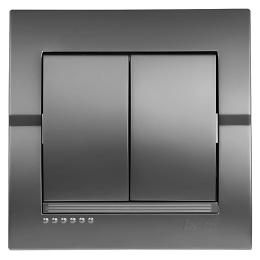 Вимикач 2-клавішний темно-сірий металік DERIY Lezard 702-2929-101