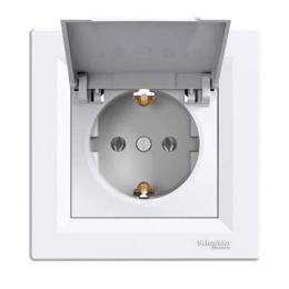 Розетка з заземленням та кришкою біла Asfora