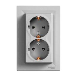 Розетка 2-на з заземленням Schneider Asfora  Алюміній (EPH9900161)