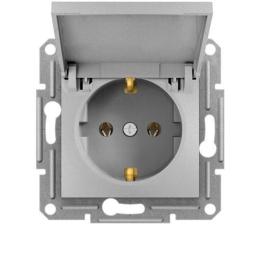 Розетка з заземленням та кришкою Schneider Asfora Алюміній (EPH3100161)