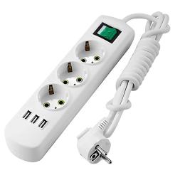 Мережевий подовжувач Lezard Letitia 3 розетки із заземленням, USB, кнопка 2 м (721-0302-302U)