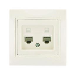 Розетка comp. подвійна крем зі вставкою MIRA Lezard 701-0303-141