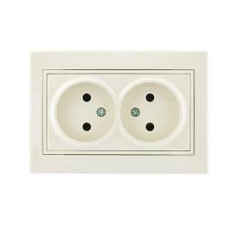 Розетка подвійна б/з  крем зі вставкою MIRA Lezard 701-0303-128В