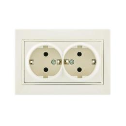 Розетка подвійна з/з  крем зі вставкою MIRA Lezard 701-0303-127В