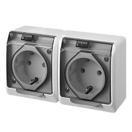 Розетка з кришкою подвійна Elektro-Plast Hermes IP44 з з/к 16А димчата (0325-01)