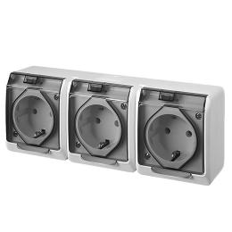 Розетка з кришкою потрійна Elektro-Plast Hermes IP44 з з/к 16А димчата (0326-01)