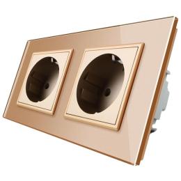 Розетка подвійна з заземленням Livolo 16А золото скло (VL-C7C2EU-13)