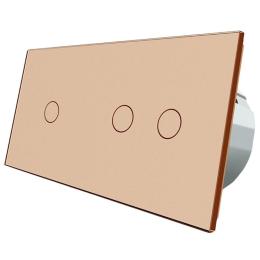 Сенсорний вимикач Livolo 3 канали (1-2) золото скло (VL-C701/C702-13)