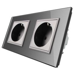 Розетка подвійна із заземленням Livolo 16А сірий скло (VL-C7C2EU-15)