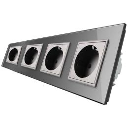 Розетка чотиримісна з заземленням Livolo 16А сірий скло (VL-C7C4EU-15)
