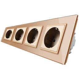 Розетка чотиримісна з заземленням Livolo 16А золото скло (VL-C7C4EU-13)