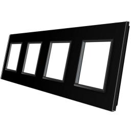 Рамка розетки Livolo 4 поста чорний скло (VL-C7-SR/SR/SR/SR-12)