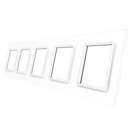 Рамка розетки Livolo 5 постів білий скло (VL-C7-SR/SR/SR/SR/SR-11)