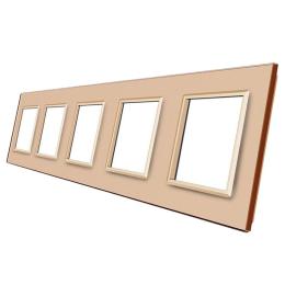 Рамка розетки Livolo 5 постів золото скло (VL-C7-SR/SR/SR/SR/SR-13)