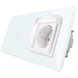 Сенсорний вимикач Розетка з кришкою IP44 Livolo білий скло (VL-C701/C7C1EUWF-11)