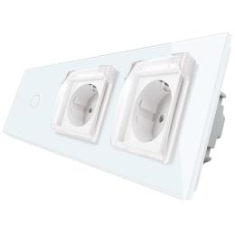 Сенсорний вимикач Подвійна розетка з кришкою IP44 Livolo білий скло (VL-C701/C7C2EUWF-11)