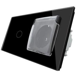 Сенсорний вимикач Розетка з кришкою IP44 Livolo чорний скло (VL-C701/C7C1EUWF-12)