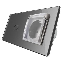 Сенсорний вимикач Розетка з кришкою IP44 Livolo сірий скло (VL-C701/C7C1EUWF-15)