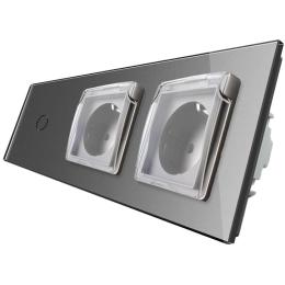 Сенсорний вимикач Подвійна розетка з кришкою IP44 Livolo сірий скло (VL-C701/C7C2EUWF-15)