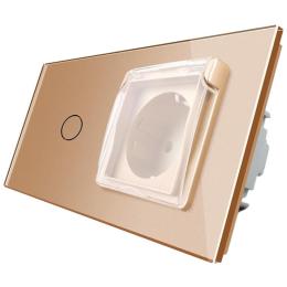 Сенсорний вимикач Розетка з кришкою IP44 Livolo золото скло (VL-C701/C7C1EUWF-13)